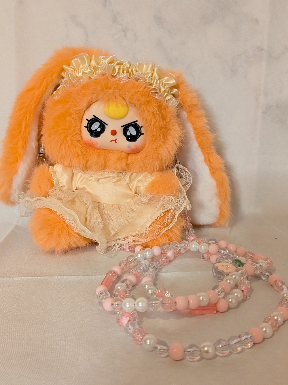 Orange Bunny Plush with Cream Lace Dress